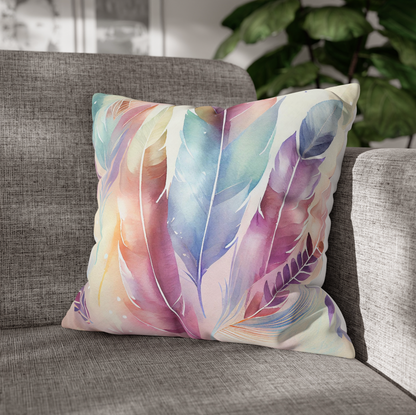 feather accent throw pillow sitting on an arm chair, decorate your living room with a feather pattern pillow, feather pattern home accent pillow