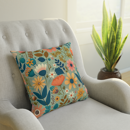 Yellow & Green floral accent throw pillow on a couch, Yellow & Green botanical couch pillow on a chair, Yellow & Green floral pattern pillow on a lounger, Yellow & Green spring garden floral decorative pillow on a bed