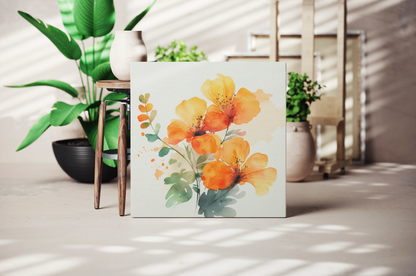 abstract orange floral design on canvas, orange floral canvas for spring decor, orange floral art print on canvas 