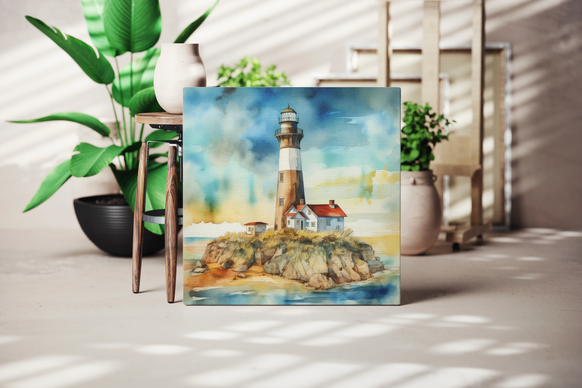 lighthouse canvas wall decor, lighthouse theme wall art for nautical theme room, coastal lighthouse canvas art print