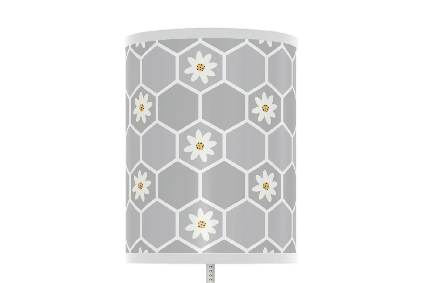 Grey Honeycomb Floral Baby Lamp - Honeybee Nursery Table Lamp