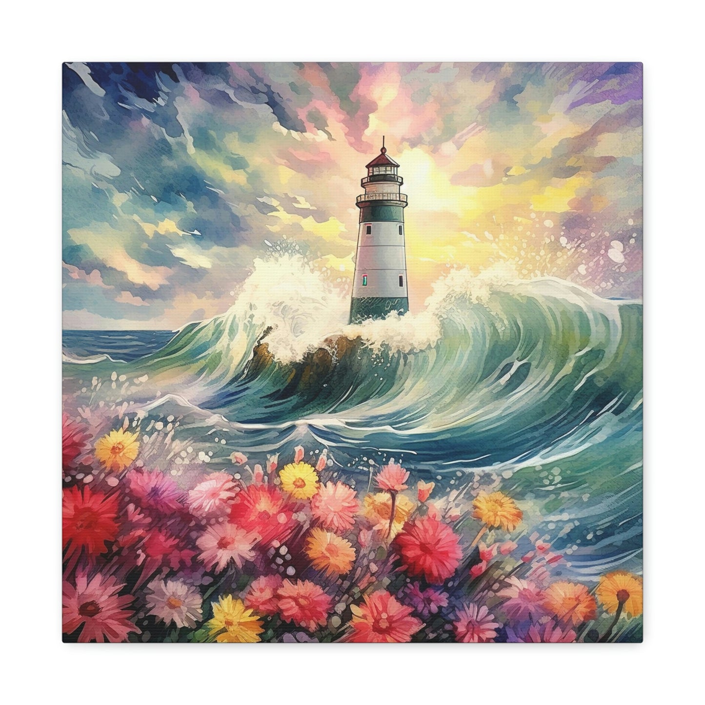 floral lighthouse canvas wall art, floral lighthouse wall decor art print