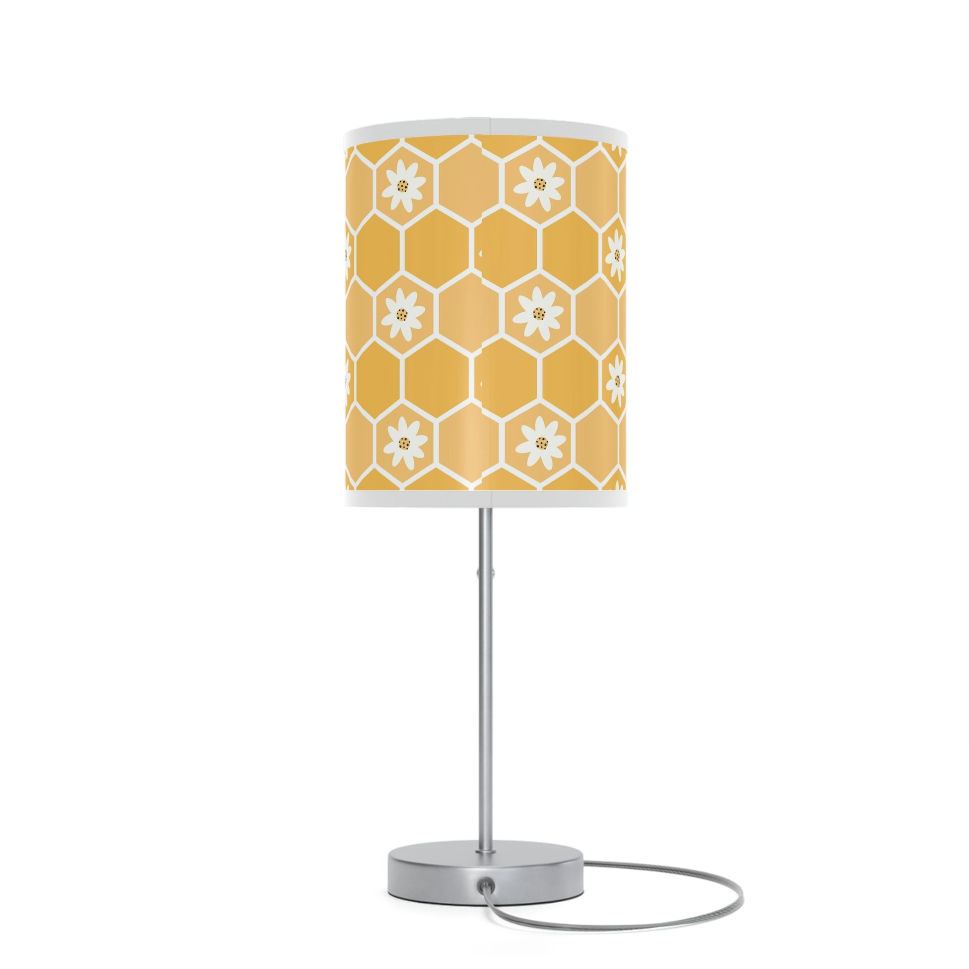 yellow floral honeycomb nursery table lamp, yellow honeybee baby lamp