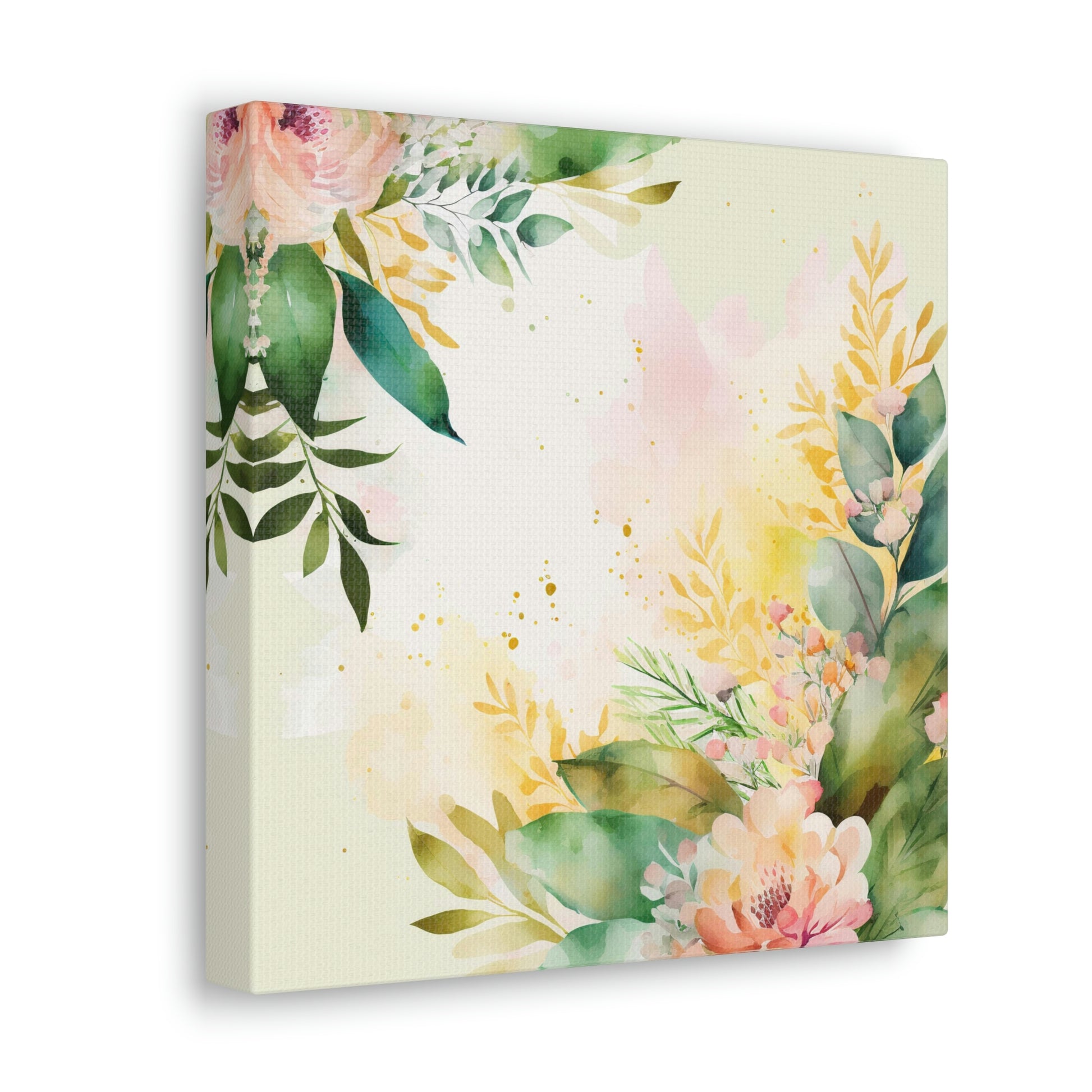 yellow and pink floral canvas art print, watercolor floral wall decor