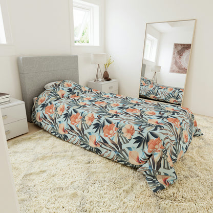 Palm Beach Floral Duvet Cover lying on a bed, microfiber floral duvet cover bedroom accent