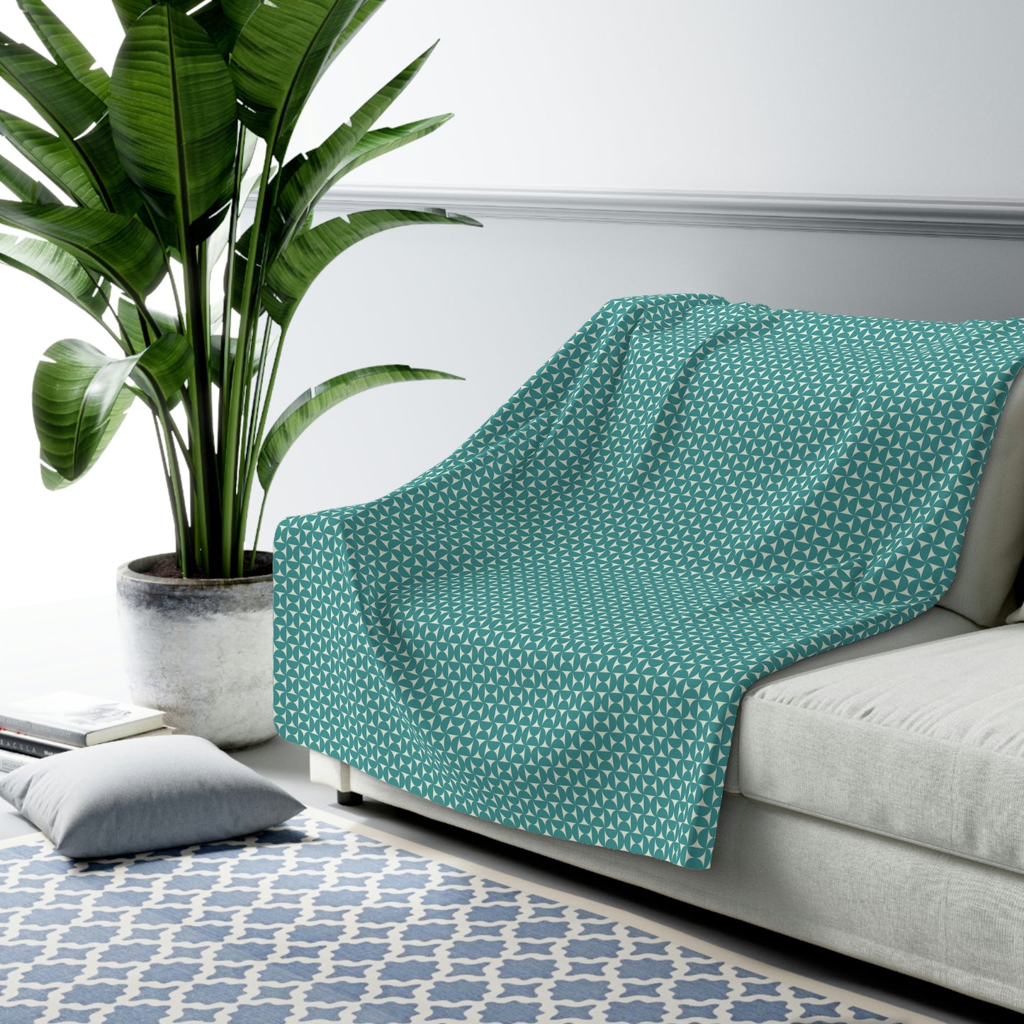 green sherpa blanket with retro pattern, sherpa blanket with green retro design