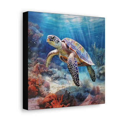 sea turtle ocean animal canvas art, swimming turtle canvas wall decor