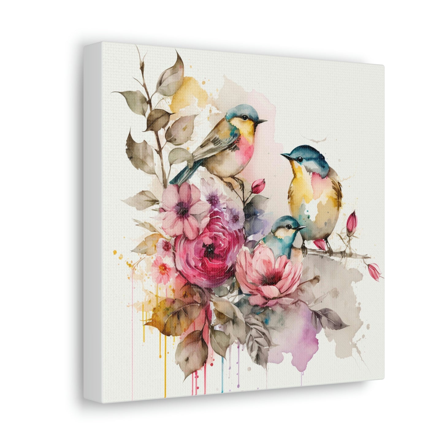 floral bird canvas wall art print, canvas with watercolor birds and flowers on it