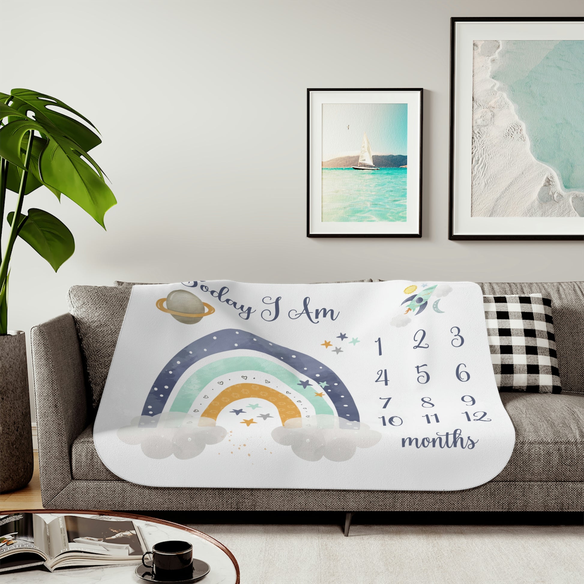 space theme milestone blanket, newborn photo prop, photography baby background, rainbow milestone blanket
