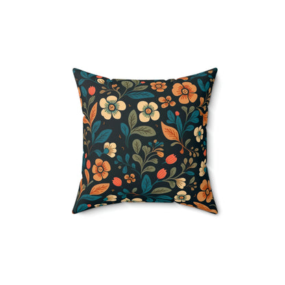 Vintage Blue & Orange floral accent throw pillow on a couch, Vintage Blue & Orange botanical couch pillow on a chair, Vintage Blue & Orange floral pattern pillow on a lounger, Vintage Blue & Orange spring garden floral decorative pillow on a bed