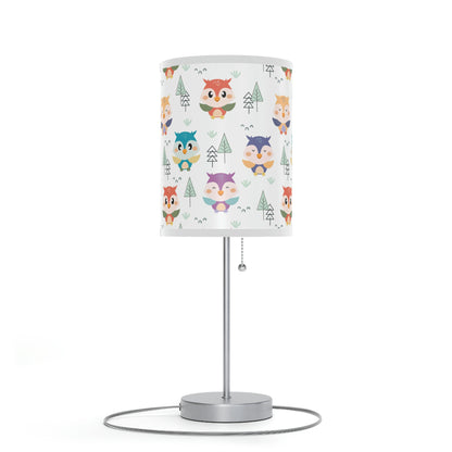 colorful owl nursery table lamp, woodland owl baby nursery lamp