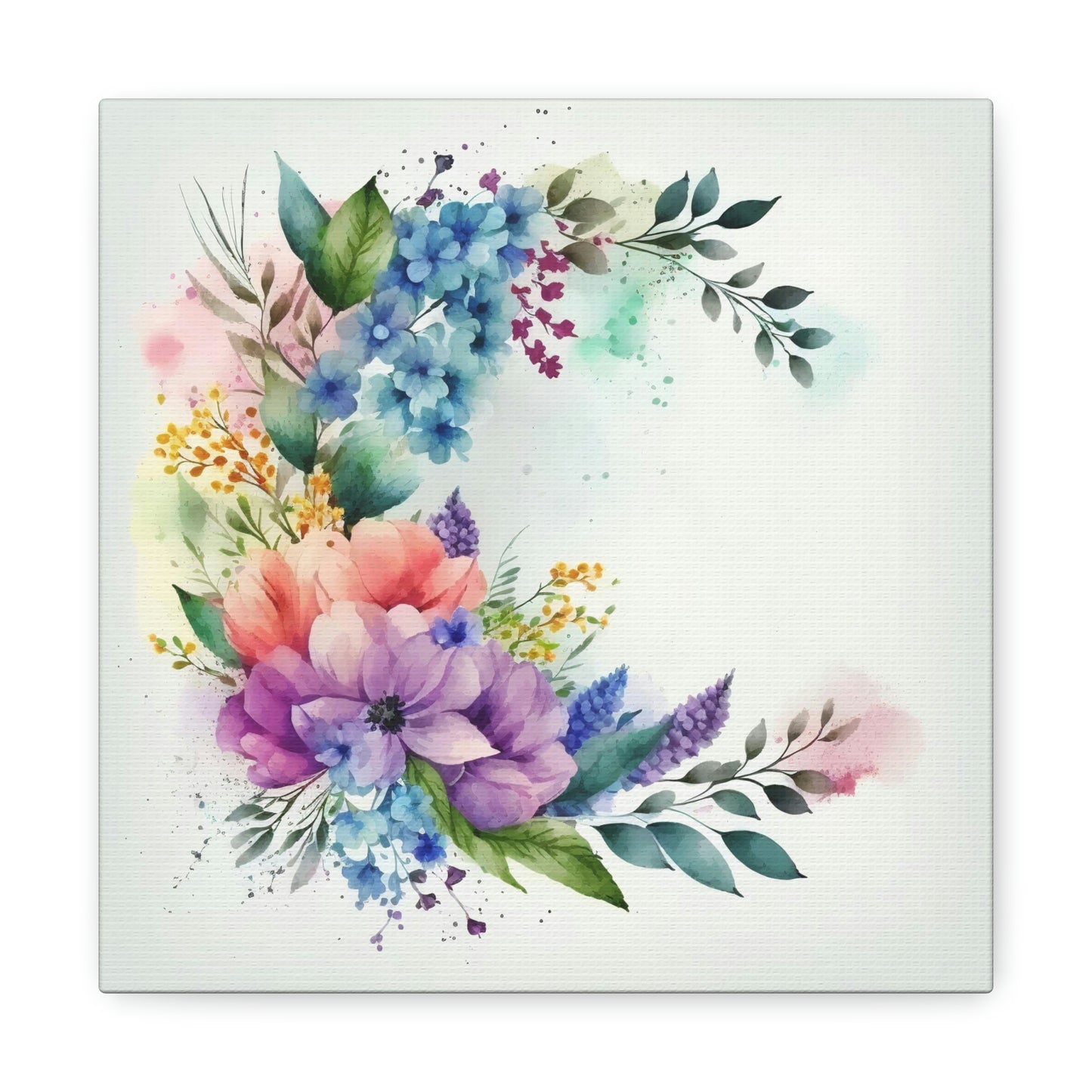 purple and blue floral canvas wall art print, watercolor floral canvas wall decor