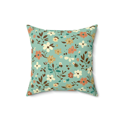 Boho Blue floral accent throw pillow on a couch, Boho Blue botanical couch pillow on a chair, Boho Blue floral pattern pillow on a lounger, Boho Blue spring garden floral decorative pillow on a bed