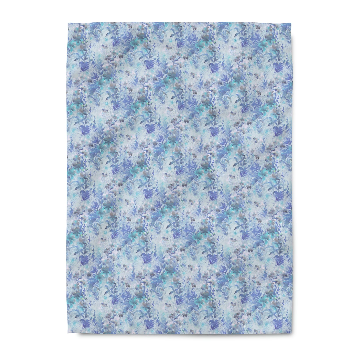 Watercolor Periwinkle Blue Duvet Cover lying on a bed, microfiber floral duvet cover bedroom accent