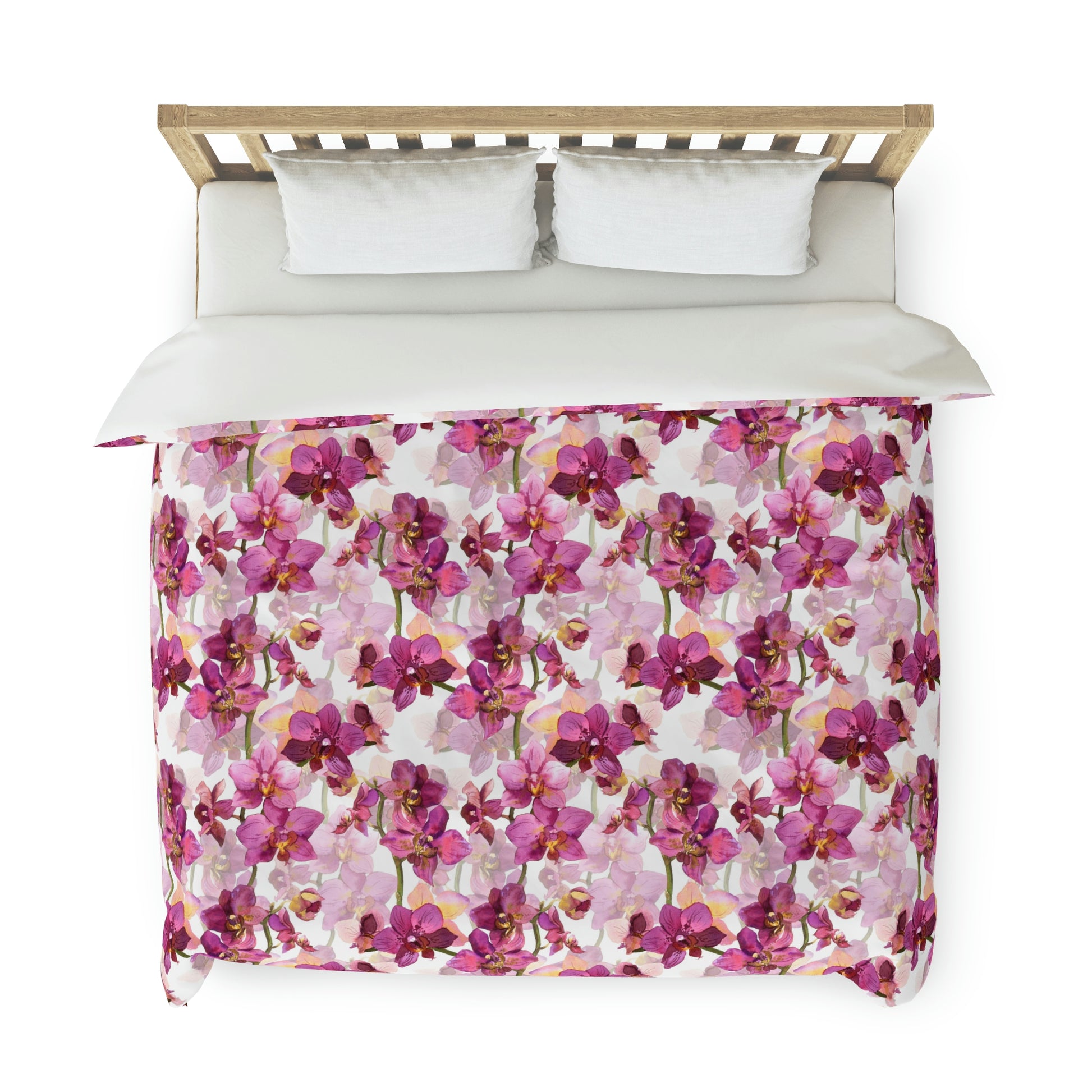 Bold Fuchsia pink purple Floral Pattern Duvet Cover lying on a bed, microfiber floral duvet cover bedroom accent