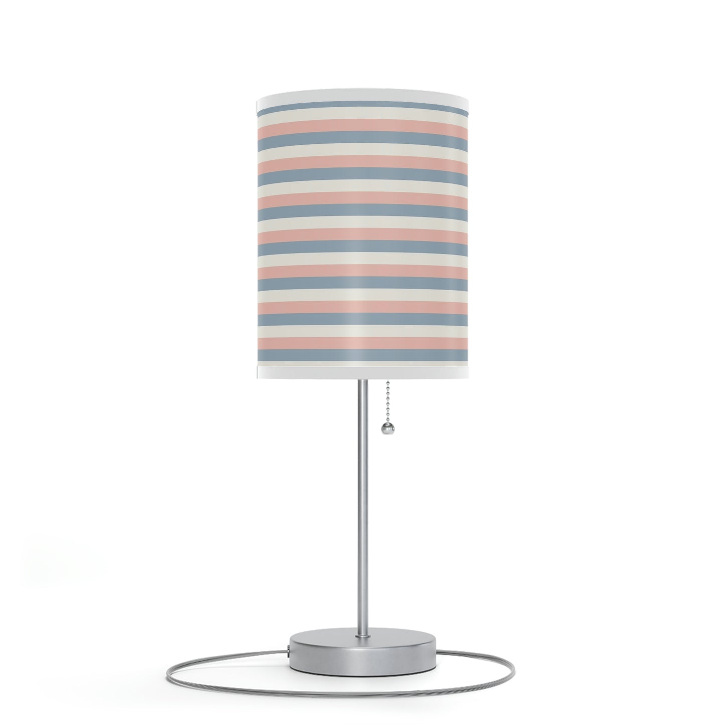 blue and coral stripe pattern nursery table lamp, blue and coral stripe pattern baby nursery lamp