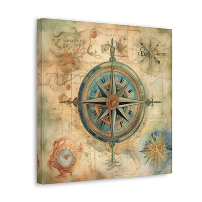 World Map Compass Canvas - Vintage Compass Map Canvas Wall Art