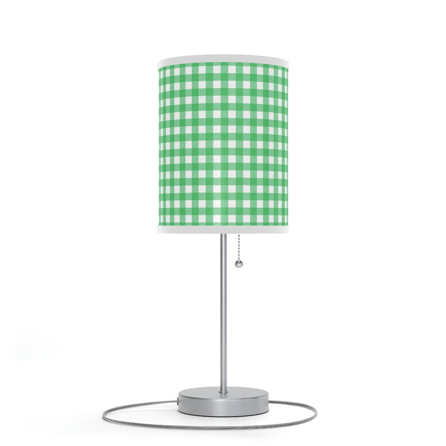 green plaid nursery table lamp, green checkered baby nursery lamp