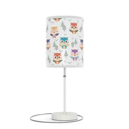 colorful owl nursery table lamp, woodland owl baby nursery lamp