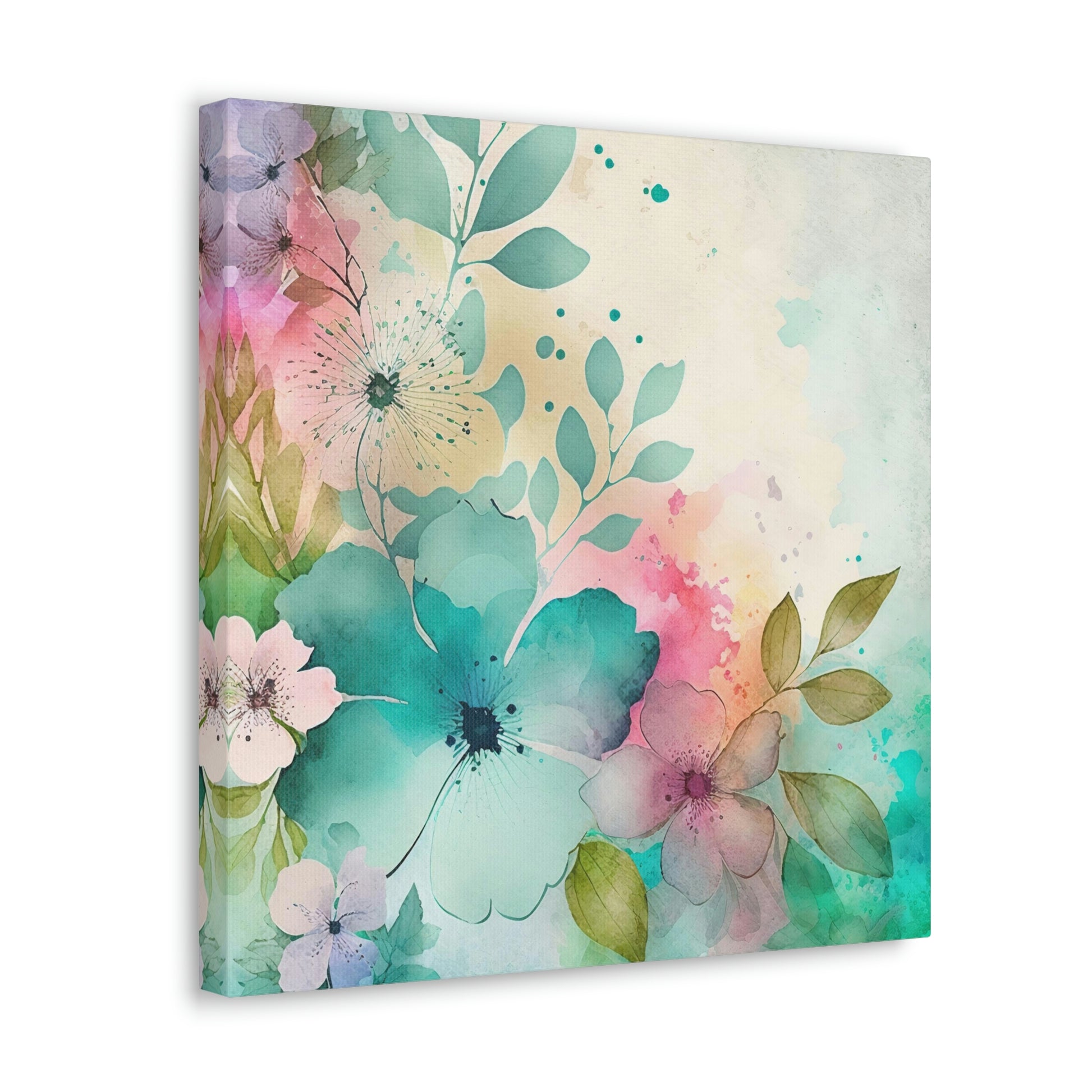 pink and blue floral canvas art, watercolor floral wall decor on canvas 