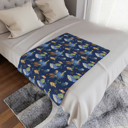 Plush Throw Blanket - Blue Whale Sea Friends