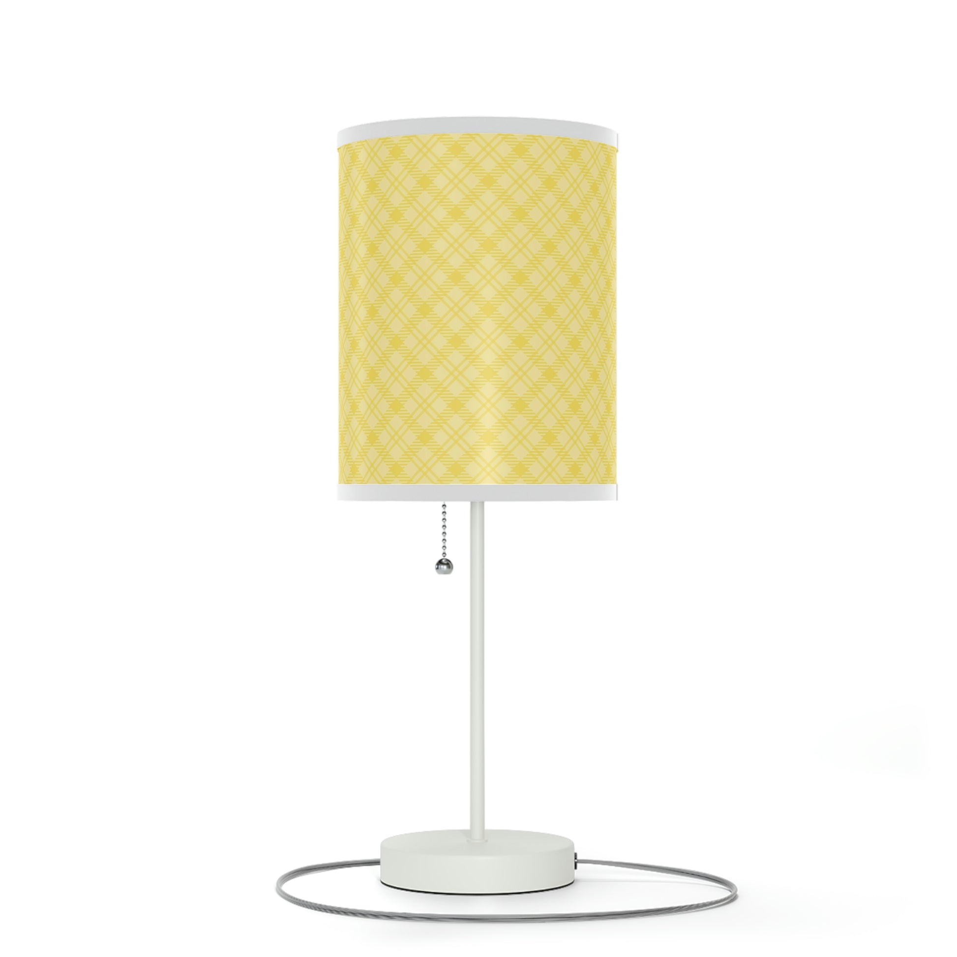 yellow plaid nursery table lamp, bright yellow plaid baby nursery lamp
